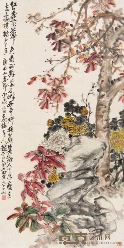 赵云壑 庚辰（1940年）作 花卉 立轴 136×66cm